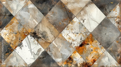 A textured tile design featuring a diamond pattern with earthy colors and abstract patterns.