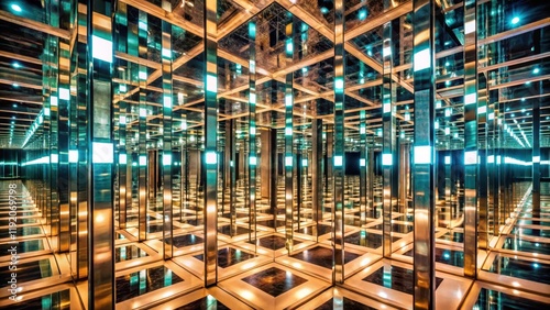 Confusing and intriguing mirror maze with reflections and illusions, maze, mirrors, reflections, illusions photo