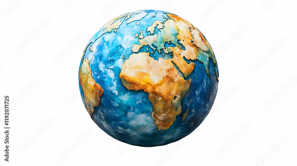 Watercolor Earth globe, isolated, white background, environmental concept Watercolor Earth globe, isolated, white background, environmental concept