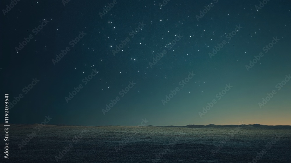 Starry night sky over a flat, dark landscape. Starry night sky over a flat, dark landscape.