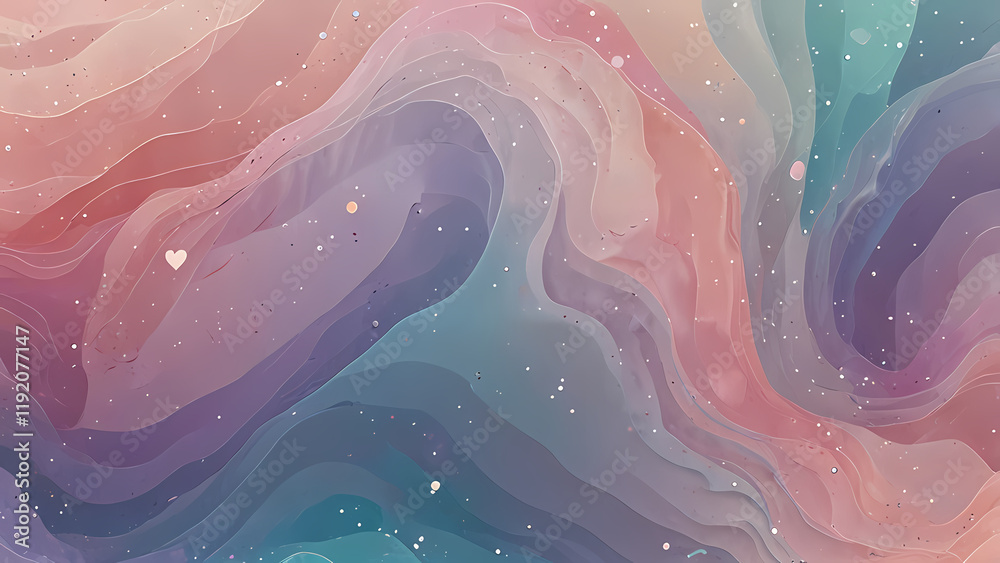 Fototapeta premium an abstract illustration background with a lovely and romantic theme, featuring soft pastel colors like pink, lavender, and baby blue, blended seamlessly into dreamy waves