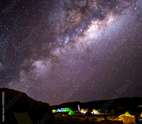 Fototapeta Naklejka Na Ścianę i Meble -  Milky Way galaxy over Mount Kilimanjaro