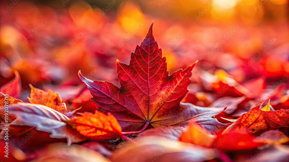 Tilt-shift photography captures a vibrant red autumn leaf texture, perfect for seasonal backgrounds. Tilt-shift photography captures a vibrant red autumn leaf texture, perfect for seasonal backgrounds.