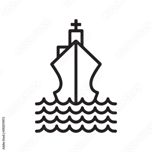 A black and white drawing of a boat icon