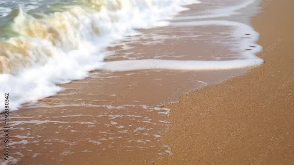 Ocean wave receding on sandy beach, coastal background, summer vacation imagery