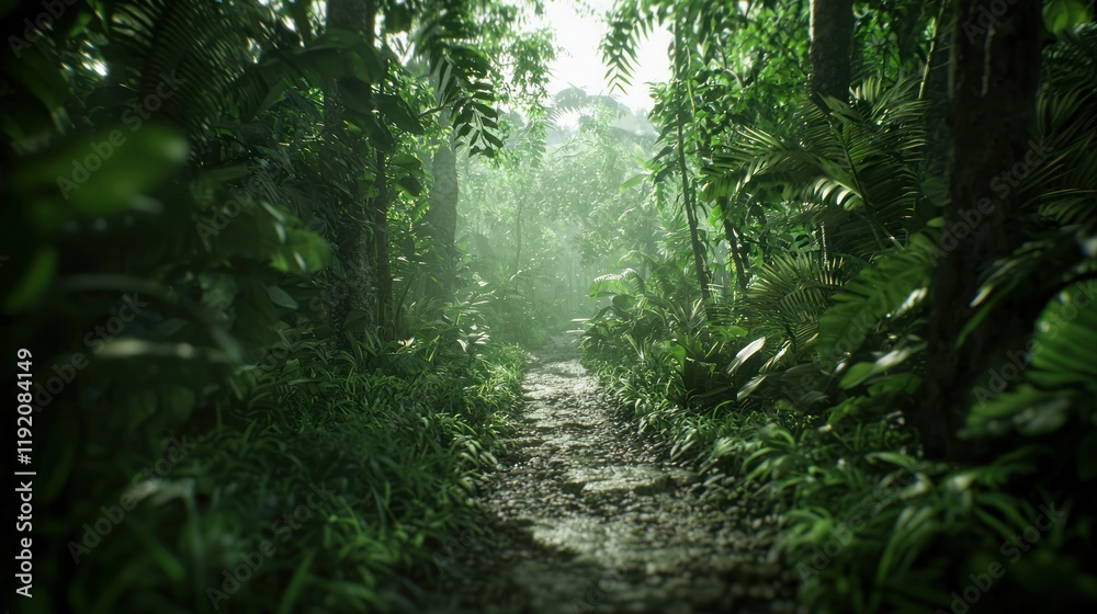 Obraz premium Serene Jungle Path: A Lush Tropical Trail