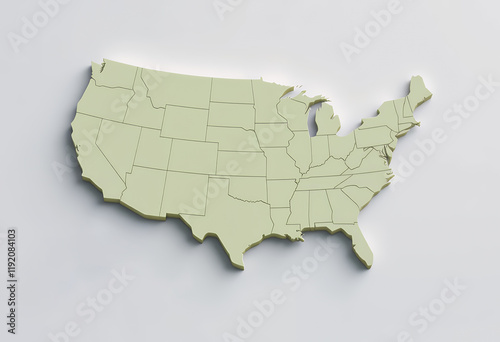 Detailed 3D Map of the United States States
