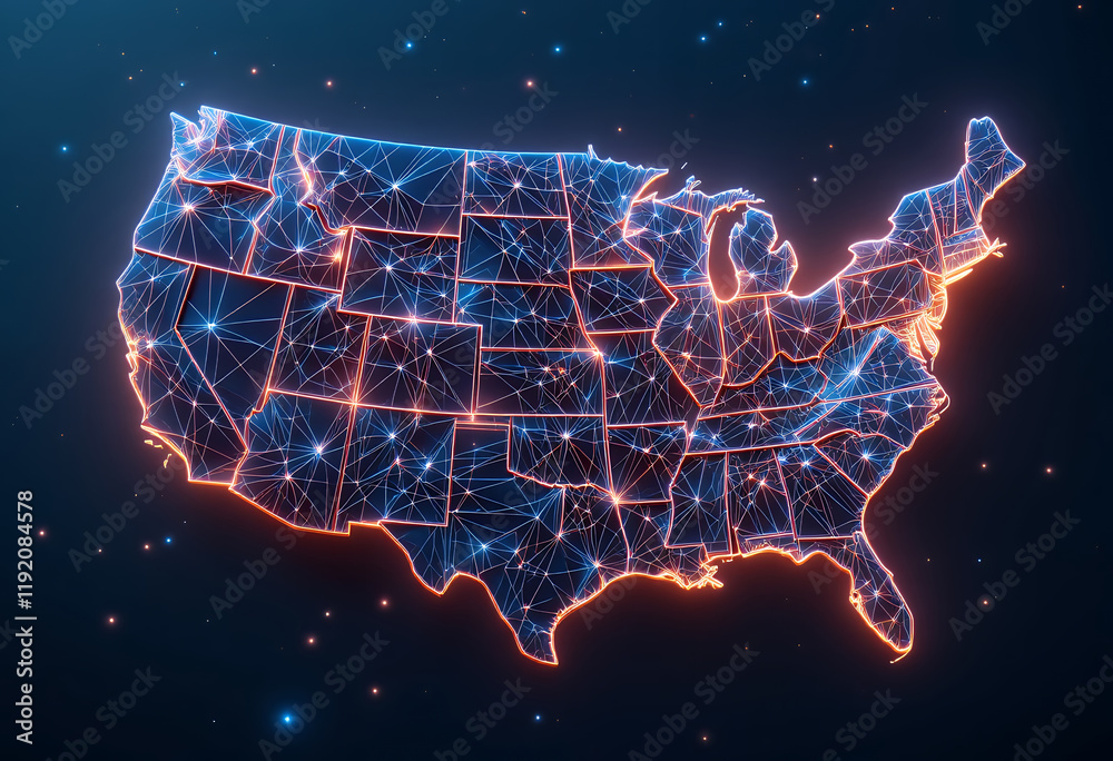 USA Map with Networked States - Futuristic Design for Business USA Map with Networked States - Futuristic Design for Business