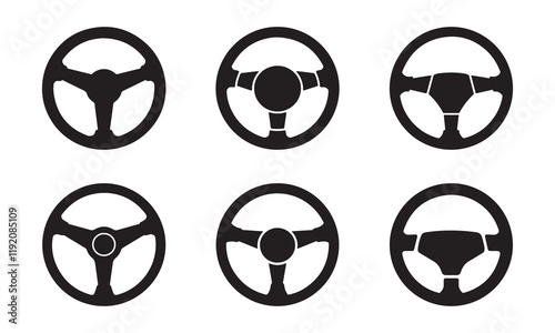 Steering wheel silhouette icon set vector on white background