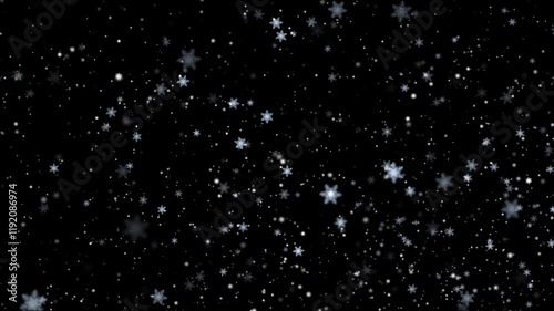 alpha Transparent snowflake particles falling background.