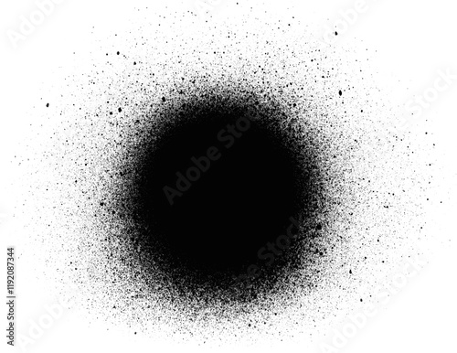 Rounded black spray paint splatter with subtle mist and bold gradients