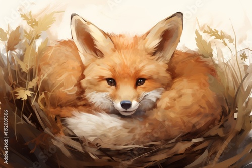 A cozy fox curled up in its den, enjoying a peaceful slumber.