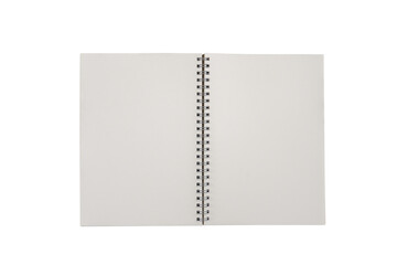 Open spiral notebook isolated with clipping path for mockup. Blank spiral notebook isolated on white background.