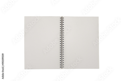Open spiral notebook isolated with clipping path for mockup. Blank spiral notebook isolated on white background.