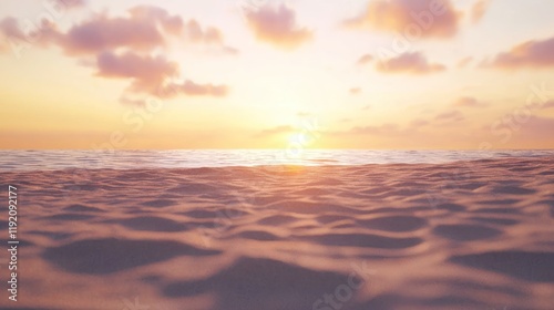 Serene Sunset Beachscape: Golden Hour at the Ocean Shore
