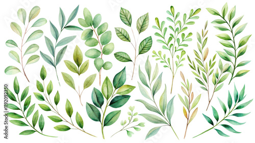 Wallpaper Mural Watercolor Green Greenery Collection 20 Botanical Branches Isolated on Transparent Background, Clipart, Illustration, greenery, botanical, watercolor Torontodigital.ca