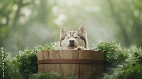 Siberian Husky in Wooden Tu...