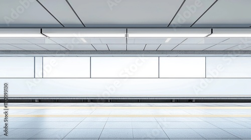 Empty Modern Subway Station Platform: Clean, Bright, and Ready for Passengers