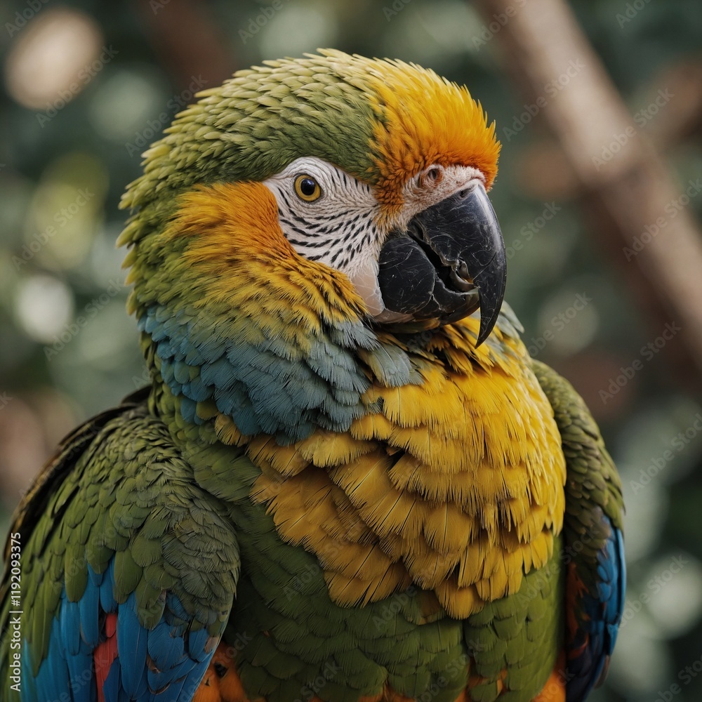 Fototapeta premium A majestic parrot with golden feathers.