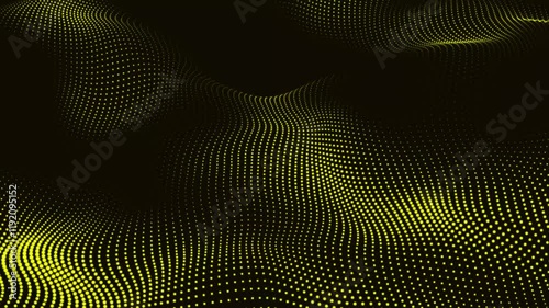 Futuristic abstraction and technology Yellow particles dot the background. Dot pattern with halftone effect. Minimal technological background. Looped animation 4k