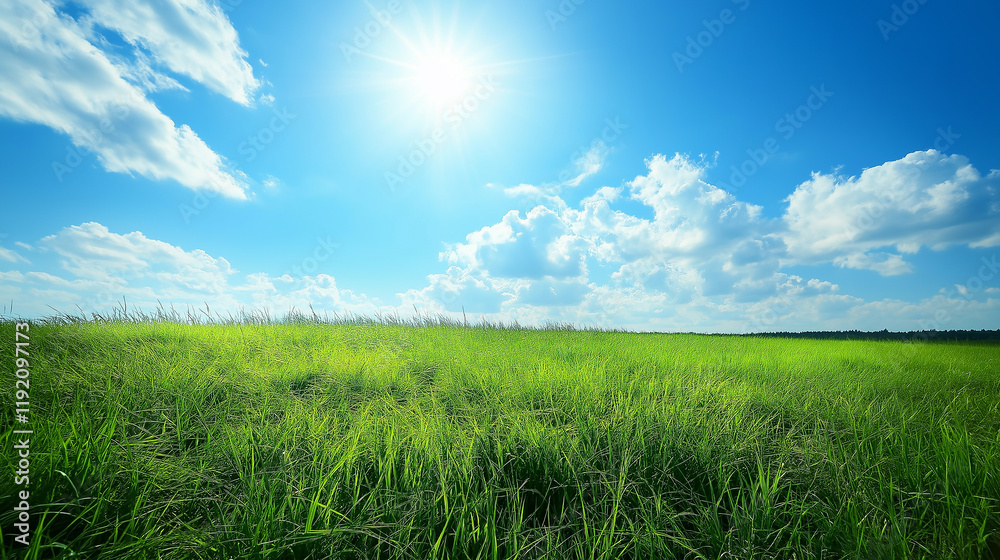 Obraz premium Lush Green Field Under a Bright Sun