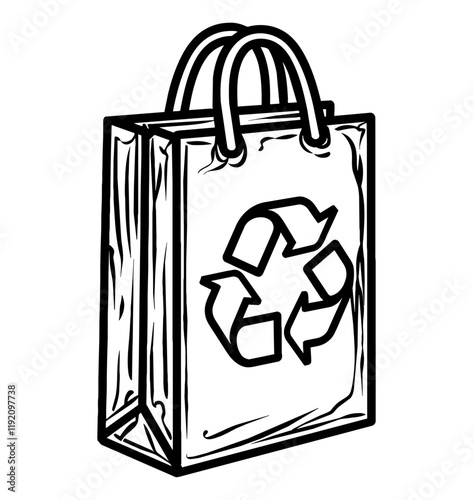 recycle paper bag plastic engraving black and white outline