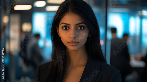 beautiful Indian business woman wearing a beige suit photo