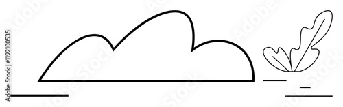 Simple line drawing of a cloud and a detached leaf, reflecting serenity, minimalism, and nature. Ideal for peacefulness, nature, weather, simplicity, tranquility abstract art flat design