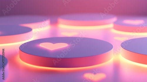 Soft glowing platform with heart patterns isolated on white background for intimate themes