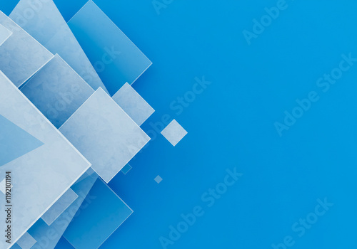 A dynamic abstract pattern composed of overlapping blue triangles with varying shades and textures  with a play of light and shadow on a surface