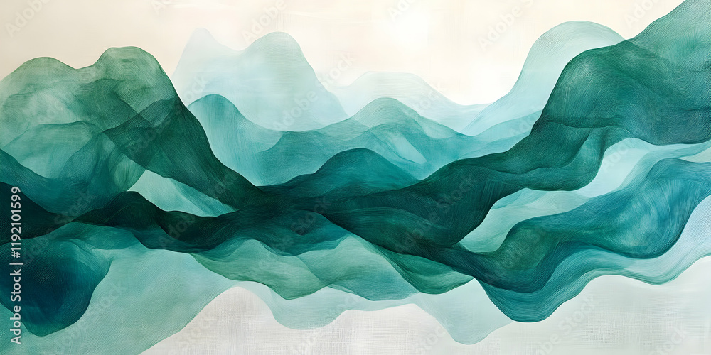 custom made wallpaper toronto digitalAbstract organic forms in shades of emerald green and turquoise, gently undulating across a light neutral surface