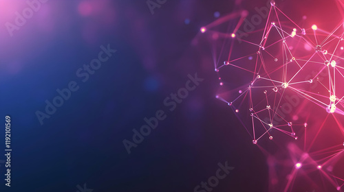 Abstract molecular structure with interconnected atoms, glowing nodes, and a futuristic science theme on a gradient background