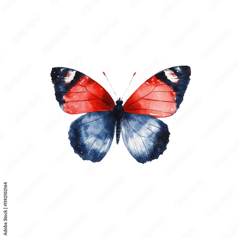 Obraz premium A vividly colored butterfly with striking red and blue wings, showcasing intricate patterns and delicate features.