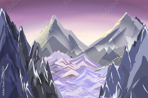 illustration of a mountain view from a height