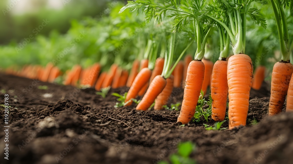 Ripe orange carrots growing in rich dark soil Ripe orange carrots growing in rich dark soil