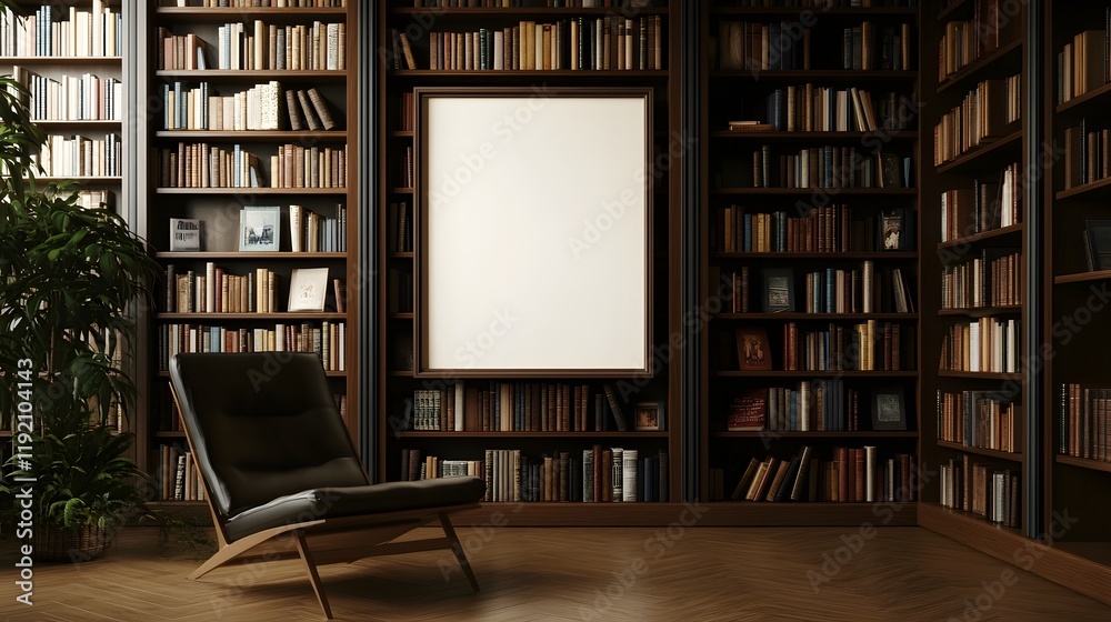 custom made wallpaper toronto digitalSerene Library Interior with Empty Frame on Wall Beside Bookshelves and Cozy Reading Chair