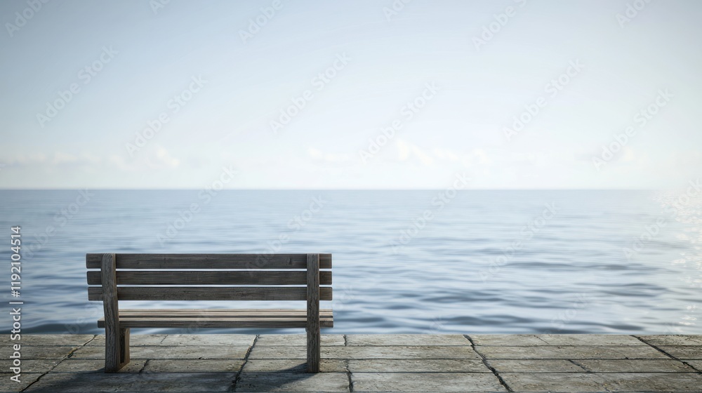 Solitude by the Sea: A Wooden Bench Overlooking a Calm Ocean