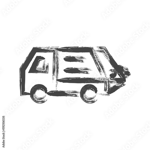 筆書き乗り物関連の単品アイコン　ゴミ収集車
