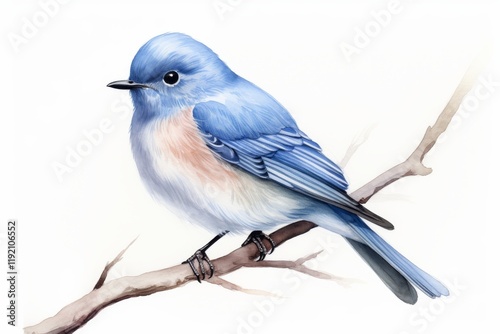 A delicate bluebird perched on a branch, its soft blue plumage blending with the serene background.