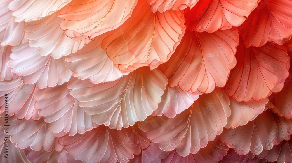 A close-up view of layered, translucent petals in soft pastel colors. A close-up view of layered, translucent petals in soft pastel colors.