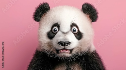 Adorable Panda Cub Closeup: A Surprised and Cute Expression