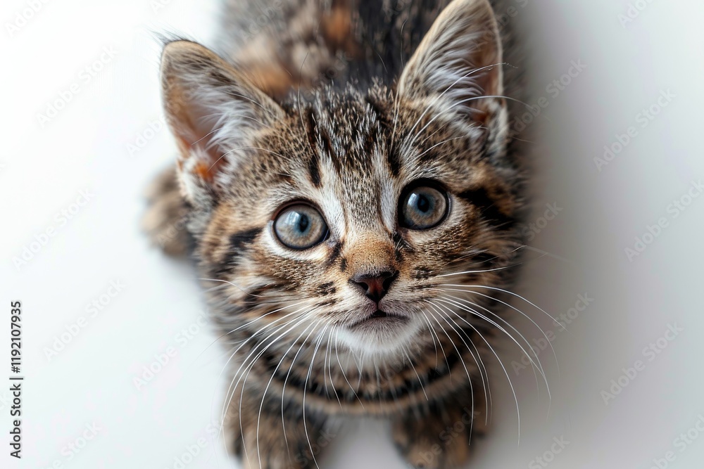 An adorable tabby kitten gazes upwards with wide, innocent eyes, its curious expression and tiny paws capturing hearts. An adorable tabby kitten gazes upwards with wide, innocent eyes, its curious expression and tiny paws capturing hearts.