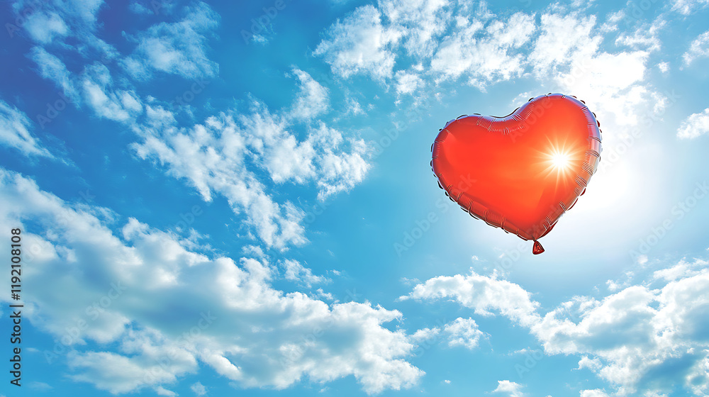 A heart-shaped balloon floating against a blue sky A heart-shaped balloon floating against a blue sky