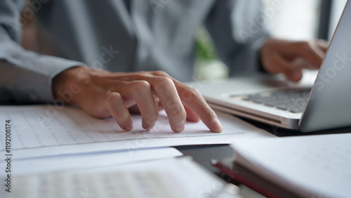 Business man accountant financial analyst and auditor working and laptop for calculating 