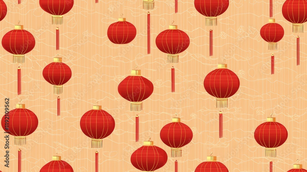 Obraz premium Red lanterns, Asian pattern, festival celebration, background texture