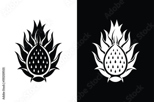 Dragon Fruit Icon. Cute Tropical Fruit Silhouette & Clipart Design
