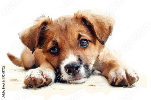 A playful puppy affectionately rubs against a person's leg, its wagging tail and joyful expression conveying a sense of love and companionship.