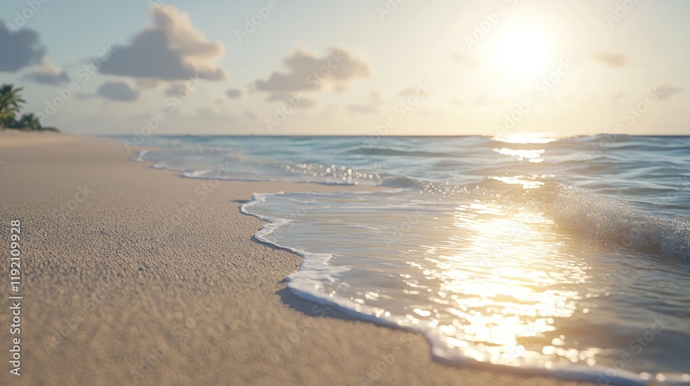 Obraz premium Golden Hour Beach Serenity: A Tranquil Sunrise Seascape