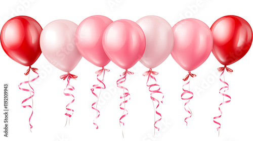 Red and pink balloons tied together with curling ribbon 