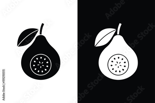 Guava Fruit Icon Vector. Isolated Silhouettes in Black & White